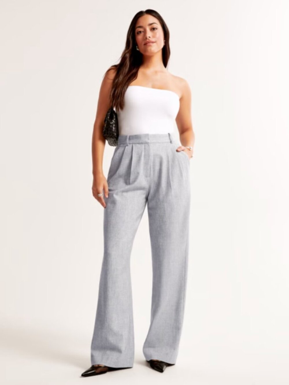 Abercrombie & Fitch Sloane Tailored Ultra High Wide Leg Curve Love Grey Size 34